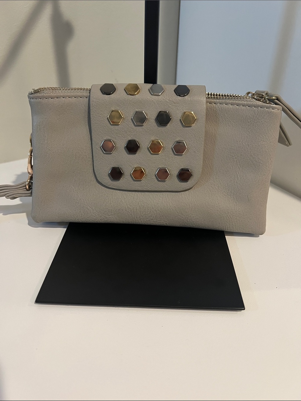 Olivia Miller gray Studded Wristlet Clutch